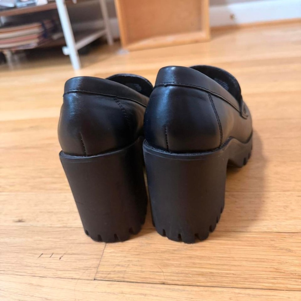 Steve Madden Black Platform Lug Sole Penny Loafers Chunky Block Heel Womens 8.0 - Picture 4 of 5